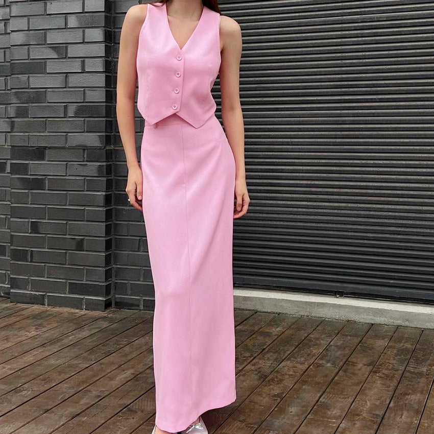 Sleeveless Vest Split Skirt Suit For Women