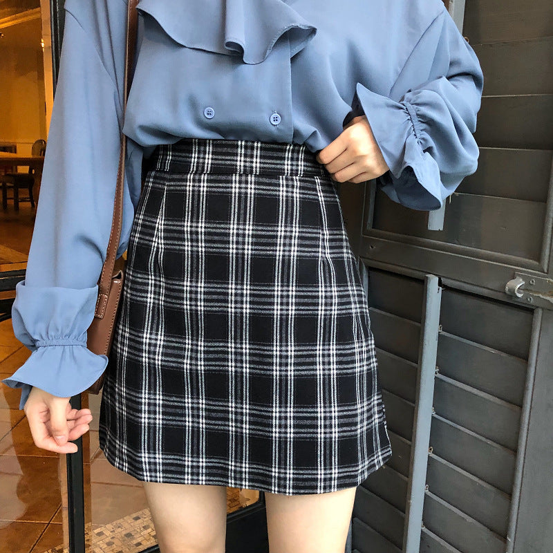 Hip Skirt High Waist Plus Size Plaid Short Skirt For Women
