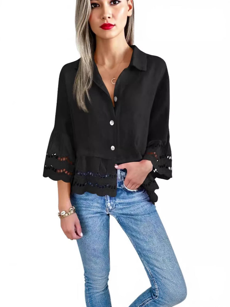 Lace-trimmed Shirt With Flared Lace Detailing At The Cuffs