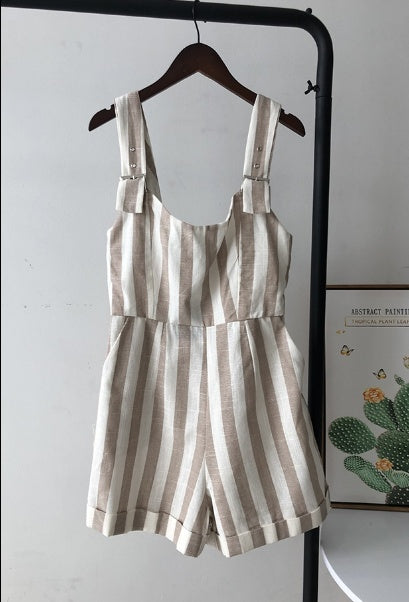 European and American style spring new sexy backless striped sling jumpsuit high waist slimming wild jumpsuit shorts