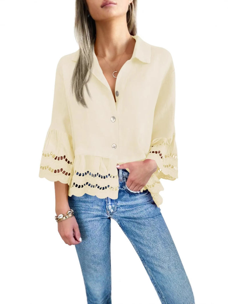 Lace-trimmed Shirt With Flared Lace Detailing At The Cuffs