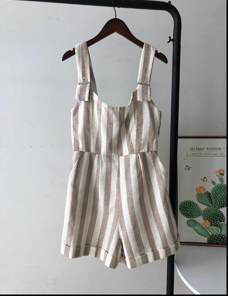 European and American style spring new sexy backless striped sling jumpsuit high waist slimming wild jumpsuit shorts