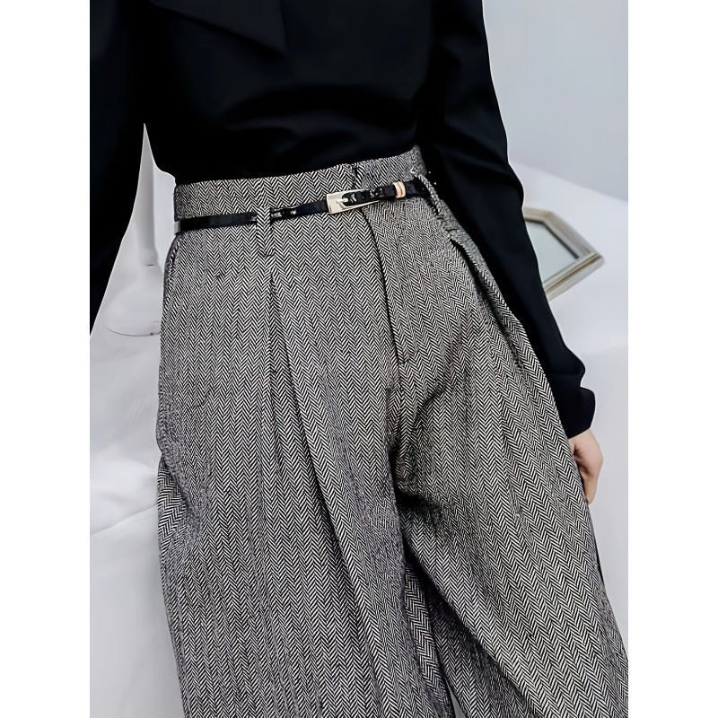 Elegant High-waisted Tweed Wide-leg Pants For Fall