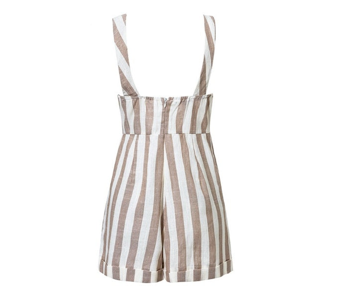 European and American style spring new sexy backless striped sling jumpsuit high waist slimming wild jumpsuit shorts
