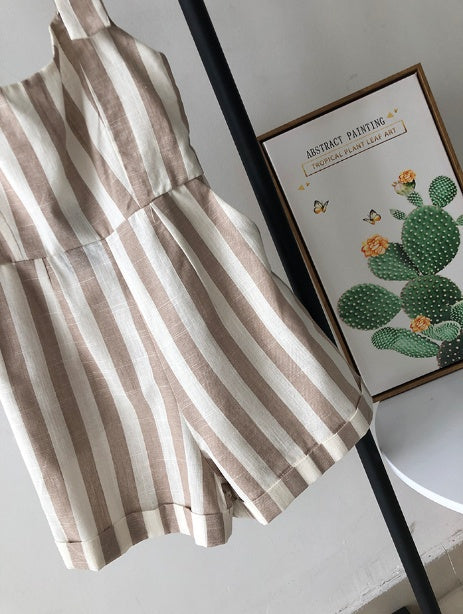 European and American style spring new sexy backless striped sling jumpsuit high waist slimming wild jumpsuit shorts