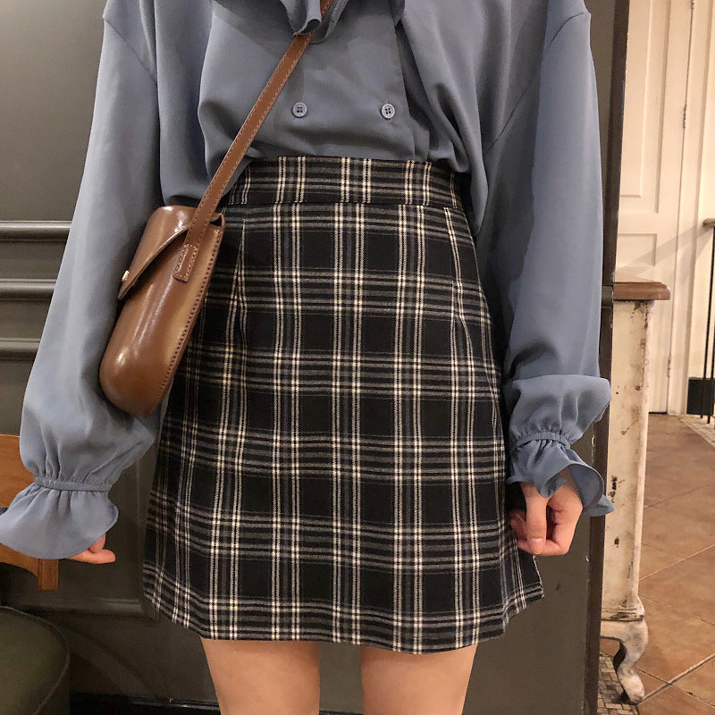 Hip Skirt High Waist Plus Size Plaid Short Skirt For Women