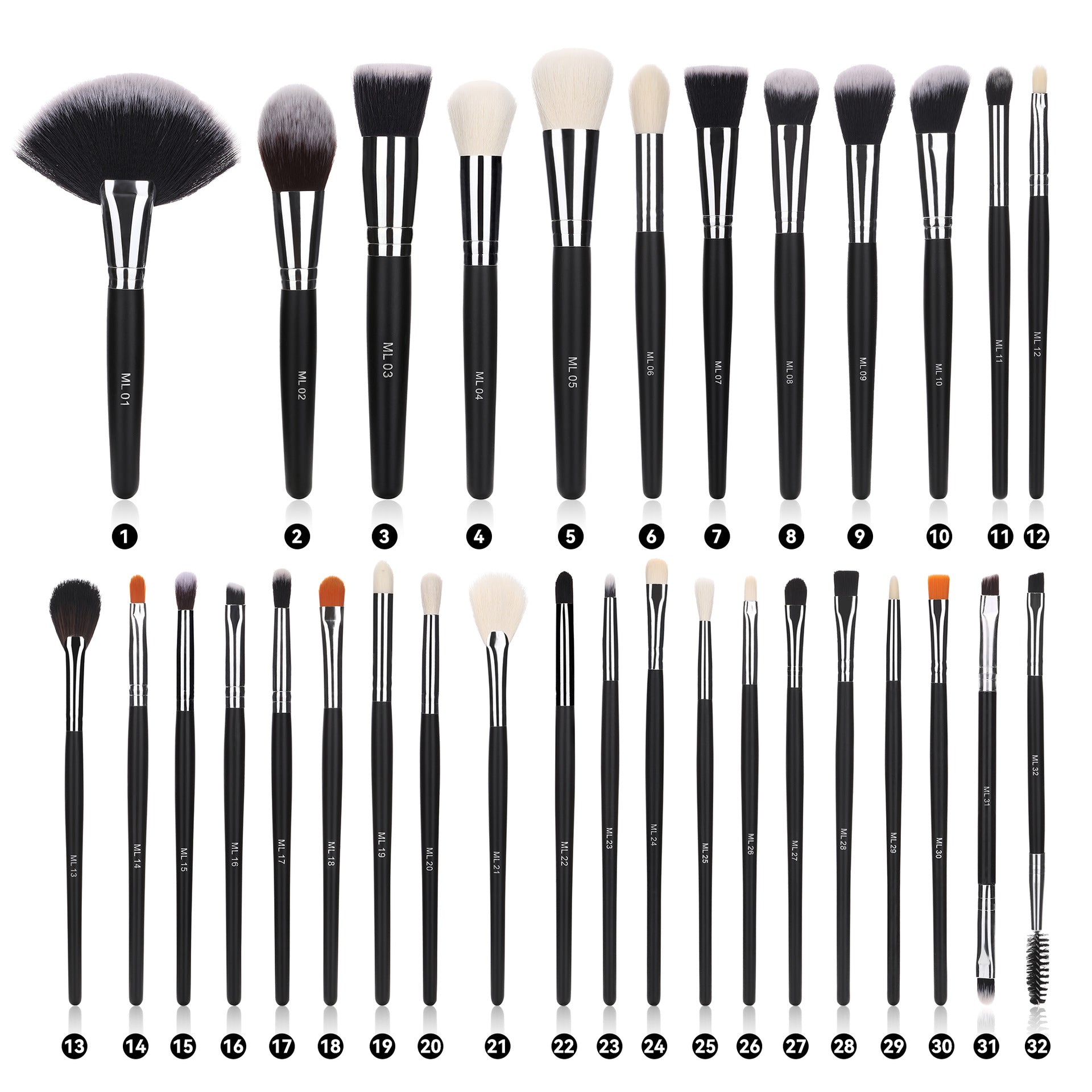 Cross-border Hot Sale Amazon Can Bulk 32 PCs Brush Suit Single Makeup Brush Leather Bag With Wooden Handle
