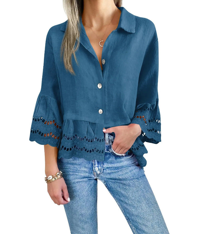Lace-trimmed Shirt With Flared Lace Detailing At The Cuffs