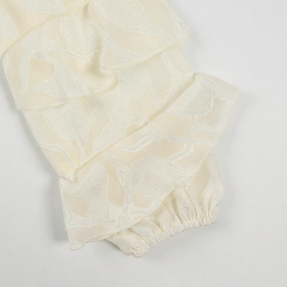 French-style Ruffled Lace Cardigan With Flared Sleeves And Tie Detailing