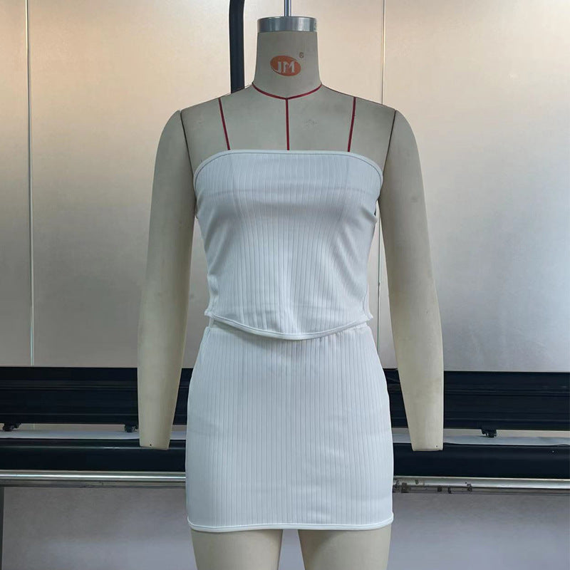 Knitted Irregular Tube Top Package Hip Skirt Outfit