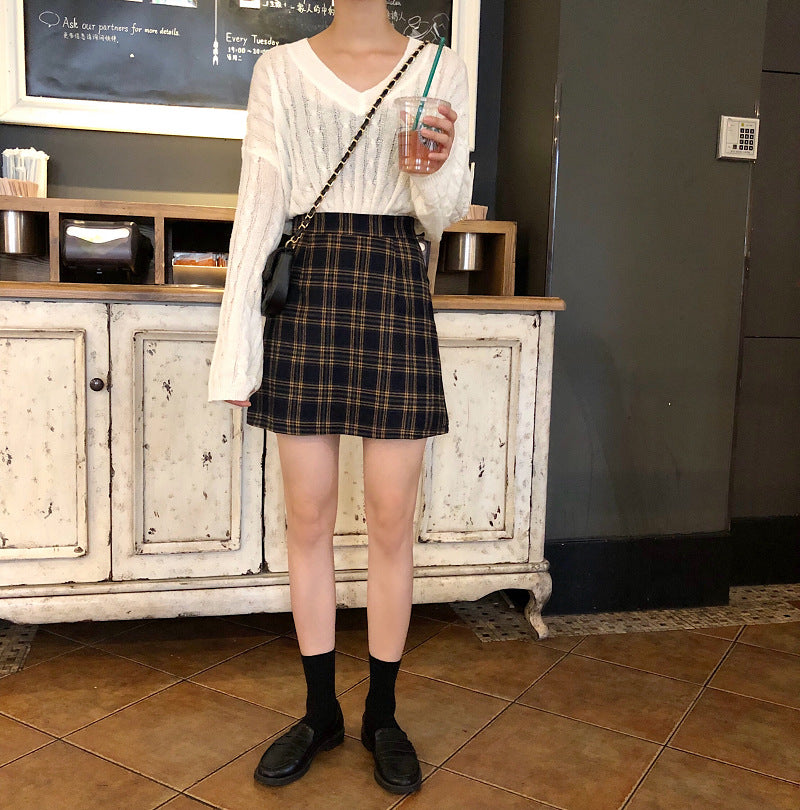 Hip Skirt High Waist Plus Size Plaid Short Skirt For Women