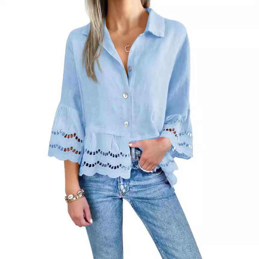 Lace-trimmed Shirt With Flared Lace Detailing At The Cuffs