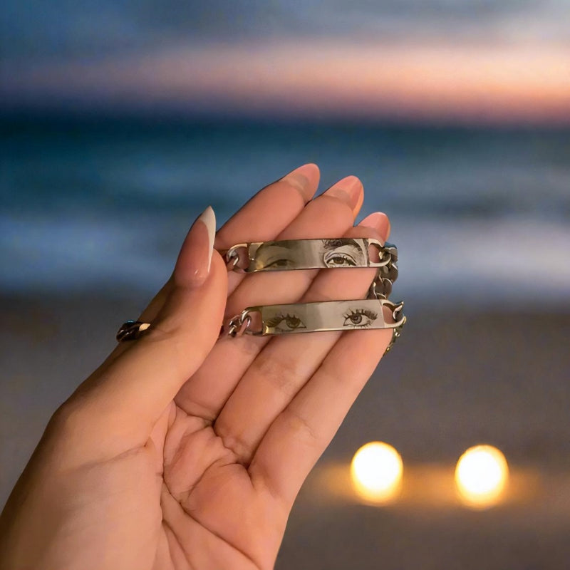 Personalized Human Eye Bracelet DIY Laser Engraved Stainless Steel Couple Bracelet Engraved Portrait Bracelet