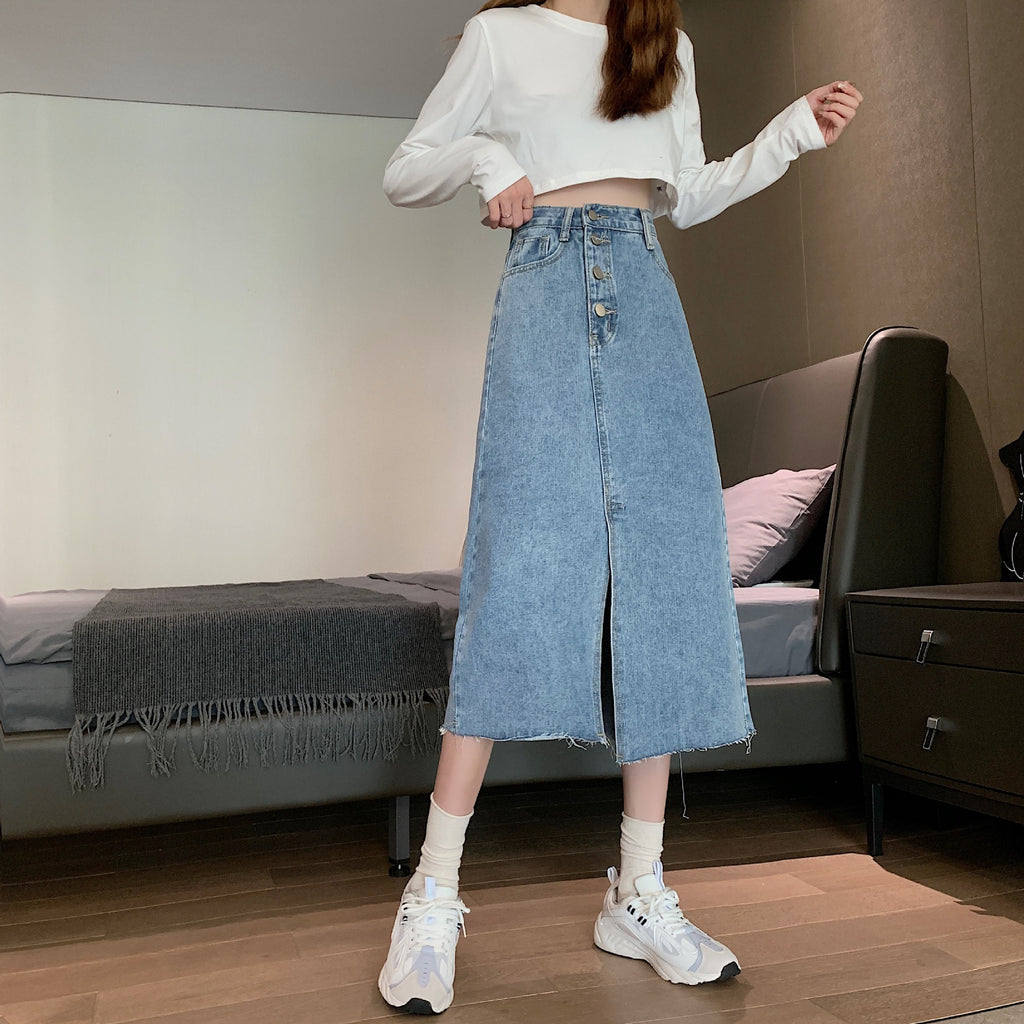 Split Denim Skirt For Women In Summer