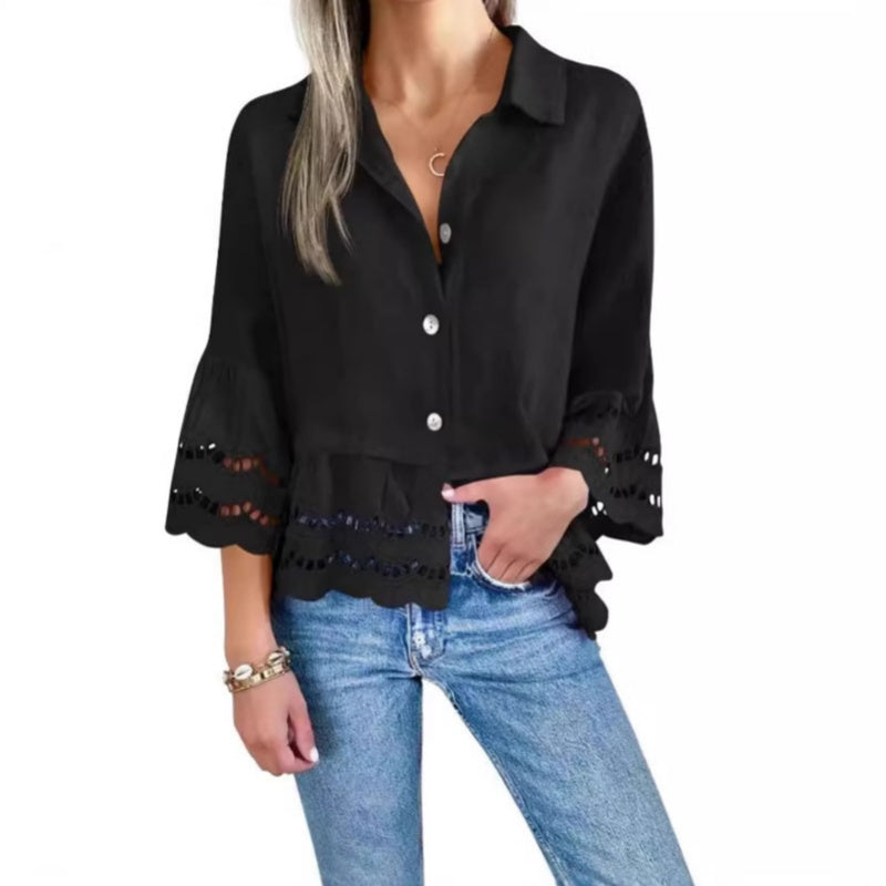 Lace-trimmed Shirt With Flared Lace Detailing At The Cuffs