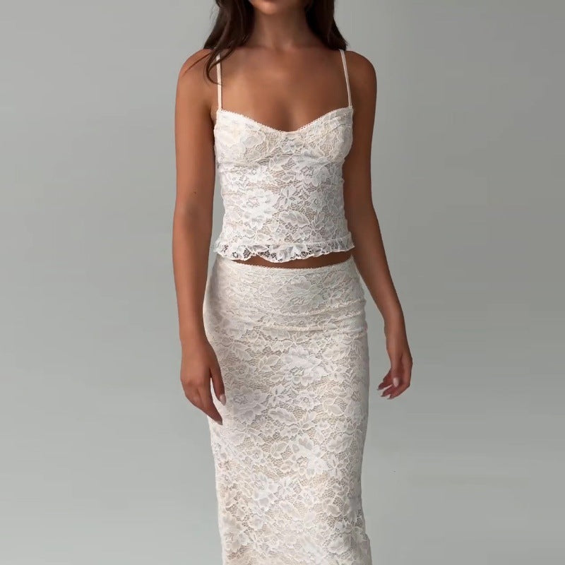 Fashion Personality Lace Sling Skirt Suit Women