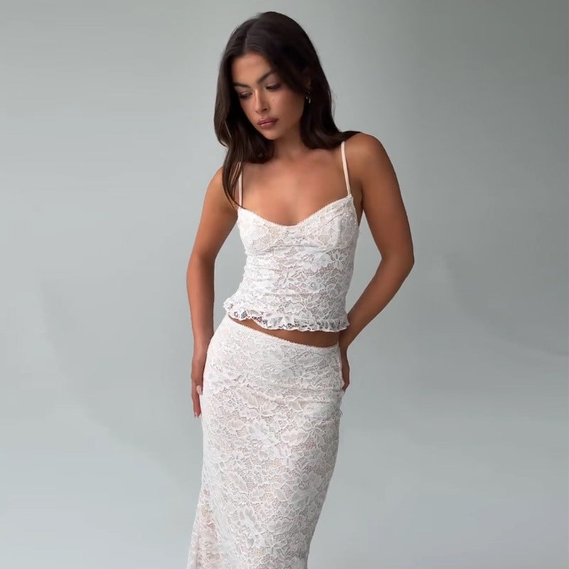 Fashion Personality Lace Sling Skirt Suit Women