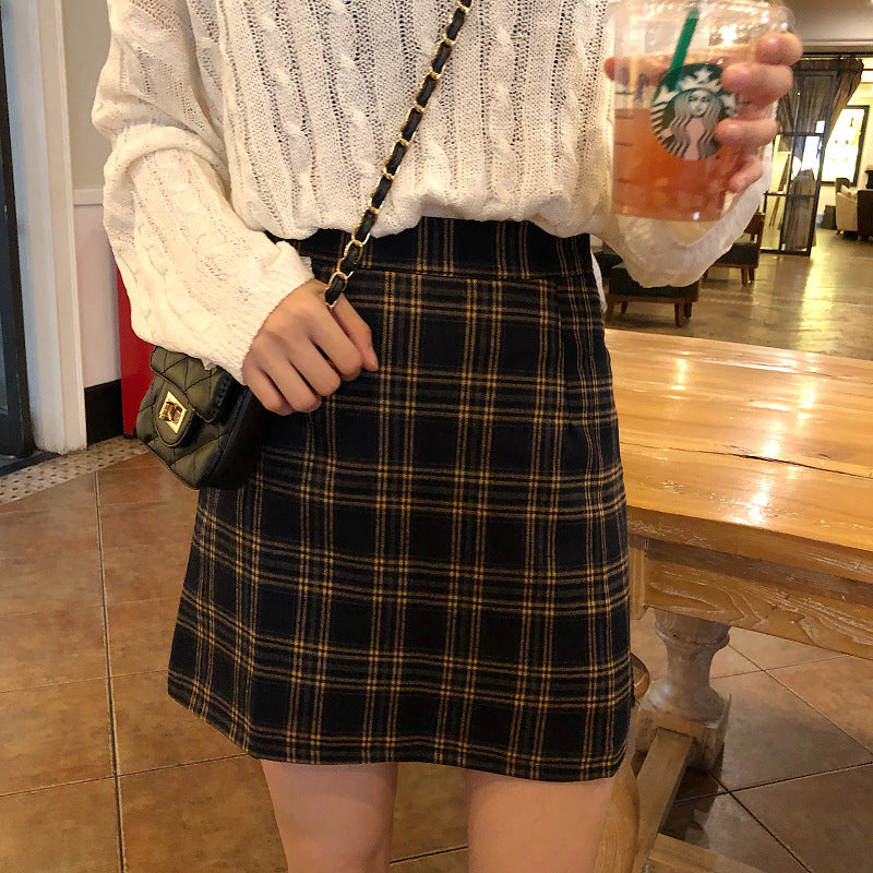 Hip Skirt High Waist Plus Size Plaid Short Skirt For Women