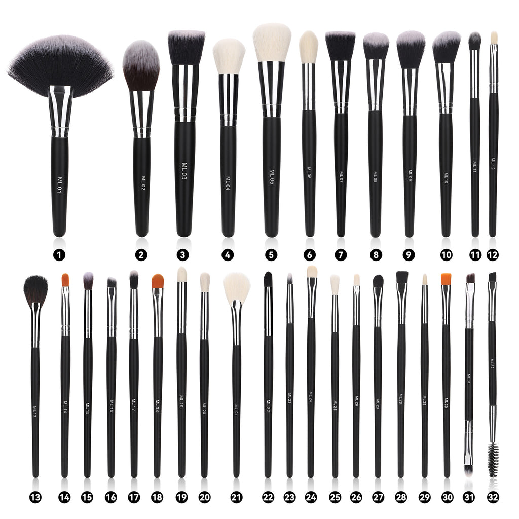 Cross-border Hot Sale Amazon Can Bulk 32 PCs Brush Suit Single Makeup Brush Leather Bag With Wooden Handle